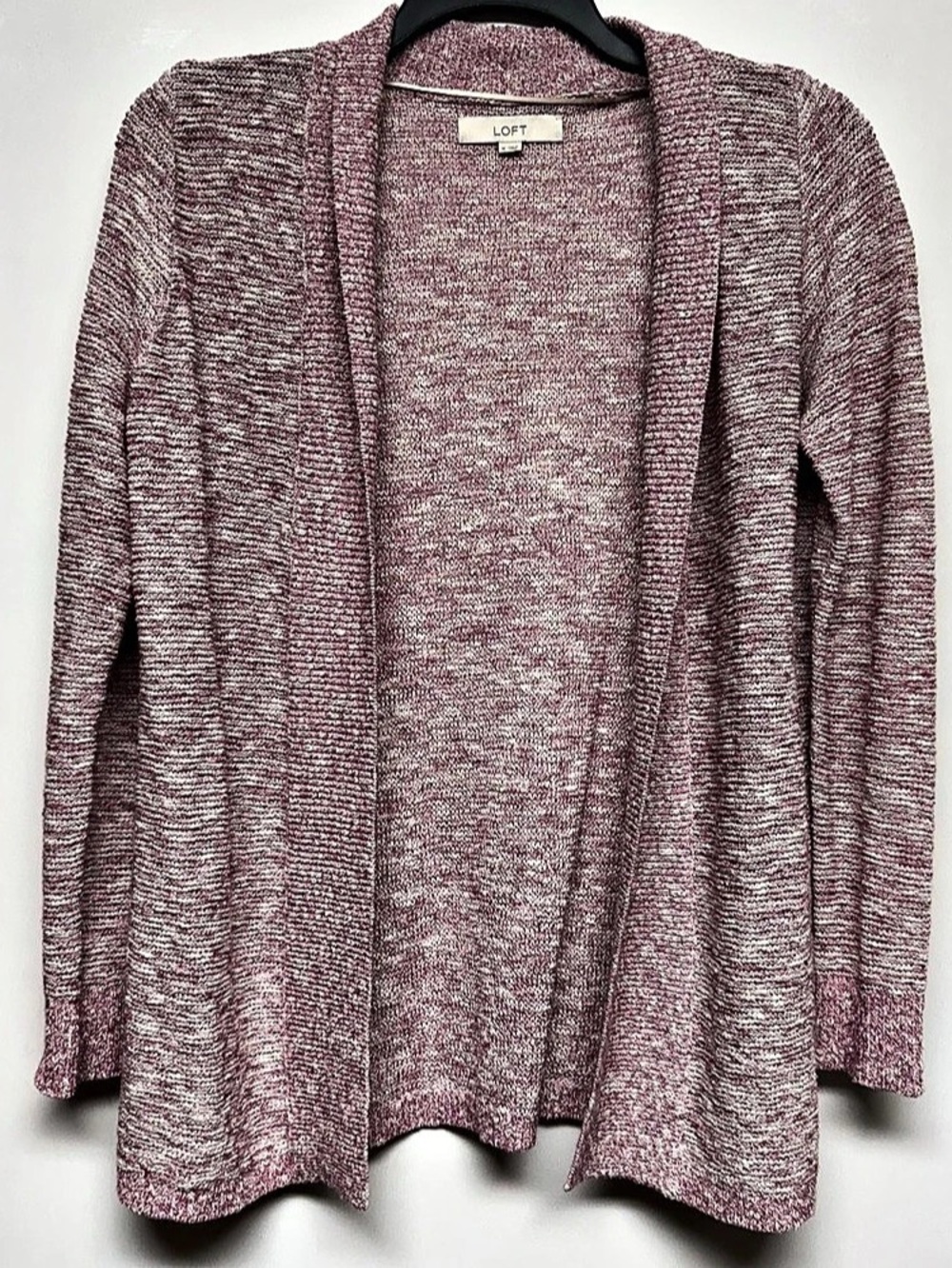 LOFT Open Front Knit Cardigan in Pink & White Size Medium